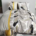 Parure housse de couette 260x240cm + 2 taies motif palmiers noir et jaune 100% coton - AMARANTE