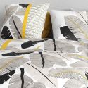 Parure housse de couette 260x240cm + 2 taies motif palmiers noir et jaune 100% coton - AMARANTE