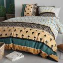Parure housse de couette 260x240cm + 2 taies motif art-déco noir vert et jaune 100% coton - PEIO