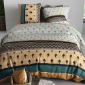 Parure housse de couette 260x240cm + 2 taies motif art-déco noir vert et jaune 100% coton - PEIO