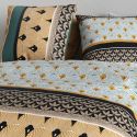 Parure housse de couette 260x240cm + 2 taies motif art-déco noir vert et jaune 100% coton - PEIO