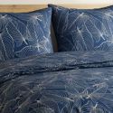 Parure housse de couette 240x220cm + 2 taies motif feuilles bleu et beige 100% coton - MELDA
