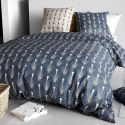 Parure housse de couette 260x240cm + 2 taies motif art-déco bleu et beige 100% coton - RAYEN