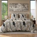 Parure housse de couette 240x220cm + 2 taies motif plumes noir et blanc 100% microfibre - PIUMA
