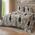 Parure housse de couette 240x220cm + 2 taies motif plumes noir et blanc 100% microfibre - PIUMA