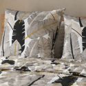 Parure housse de couette 240x220cm + 2 taies motif plumes noir et blanc 100% microfibre - PIUMA