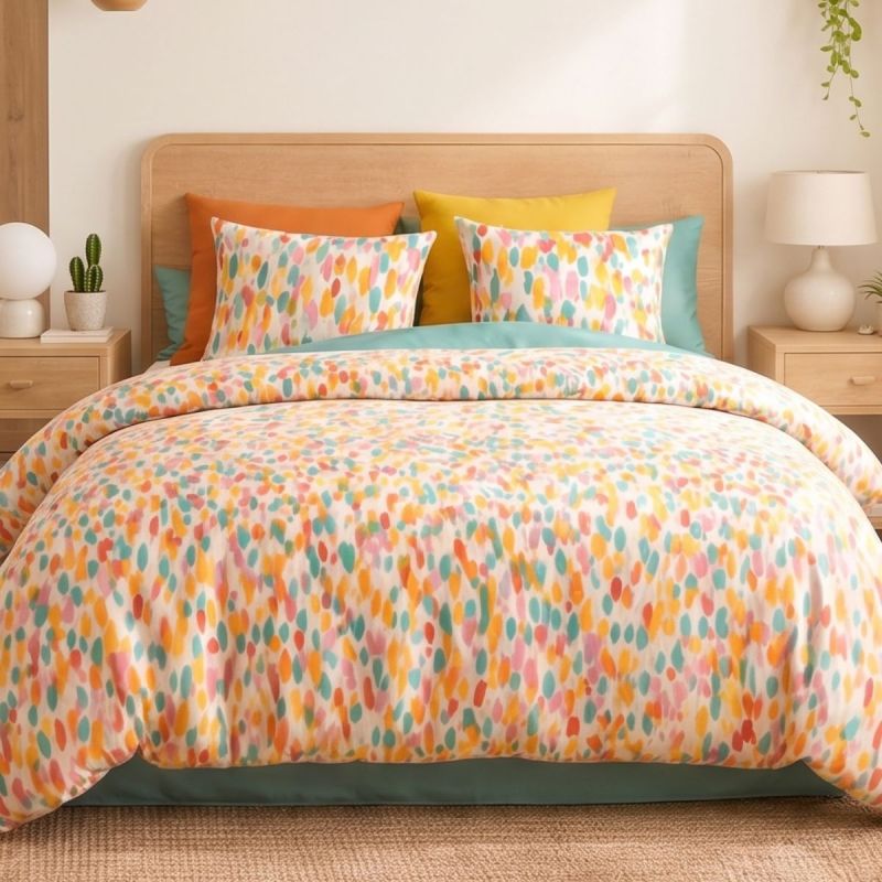 Parure housse de couette 260x240cm + 2 taies motif graphique multicolore 100% coton - MILIANO