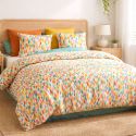 Parure housse de couette 260x240cm + 2 taies motif graphique multicolore 100% coton - MILIANO
