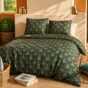 Parure housse de couette 260x240cm + 2 taies motif art-déco bleu pétrole 100% coton - ROMAIN
