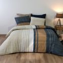 Parure housse de couette 240x220cm + 2 taies motif rayé bleu et beige 100% coton - ORMAN