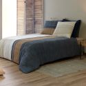 Parure housse de couette 240x220cm + 2 taies motif rayé bleu et beige 100% coton - ORMAN