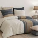 Parure housse de couette 240x220cm + 2 taies motif rayé bleu et beige 100% coton - ORMAN