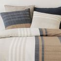 Parure housse de couette 240x220cm + 2 taies motif rayé bleu et beige 100% coton - ORMAN