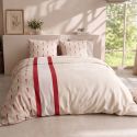 Parure housse de couette 260x240cm + 2 taies motif art-déco rouge et beige 100% coton - LINOA