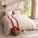 Parure housse de couette 260x240cm + 2 taies motif art-déco rouge et beige 100% coton - LINOA