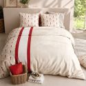 Parure housse de couette 260x240cm + 2 taies motif art-déco rouge et beige 100% coton - LINOA