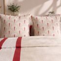 Parure housse de couette 260x240cm + 2 taies motif art-déco rouge et beige 100% coton - LINOA