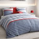 Parure housse de couette 260x240cm + 2 taies motif bleu blanc et rouge 100% coton - TAORINI