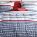 Parure housse de couette 260x240cm + 2 taies motif bleu blanc et rouge 100% coton - TAORINI