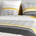 Parure housse de couette 260x240cm + 2 taies motif blanc gris et jaune 100% coton - IPSAR