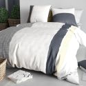 Parure housse de couette 260x240cm + 2 taies motif graphique blanc et gris 100% coton - SABINE