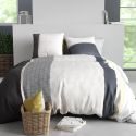 Parure housse de couette 240x220cm + 2 taies motif graphique blanc et gris 100% coton - SABINE
