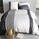 Parure housse de couette 240x220cm + 2 taies motif graphique blanc et gris 100% coton - SABINE