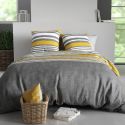 Parure housse de couette 260x240cm + 2 taies motif rayé gris et jaune 100% coton - STORY