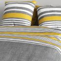 Parure housse de couette 260x240cm + 2 taies motif rayé gris et jaune 100% coton - STORY