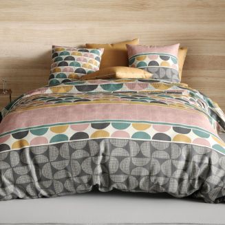 Parure housse de couette 240x220cm + 2 taies motifs multicolores 100% coton - ANTHEOS