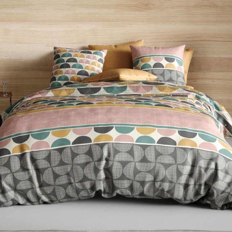 Parure housse de couette 240x220cm + 2 taies motifs multicolores 100% coton - ANTHEOS
