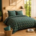 Parure housse de couette 240x220cm + 2 taies motif art-déco bleu et jaune 100% coton - LIRIKA
