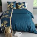 Parure housse de couette 260x240cm + 2 taies motif tropical bleu 100% coton - OPHRA
