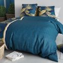 Parure housse de couette 240x220cm + 2 taies motif tropical bleu 100% coton - OPHRA