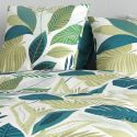 Parure housse de couette 240x220cm + 2 taies motif tropical vert et blanc 100% coton - PIKILIA