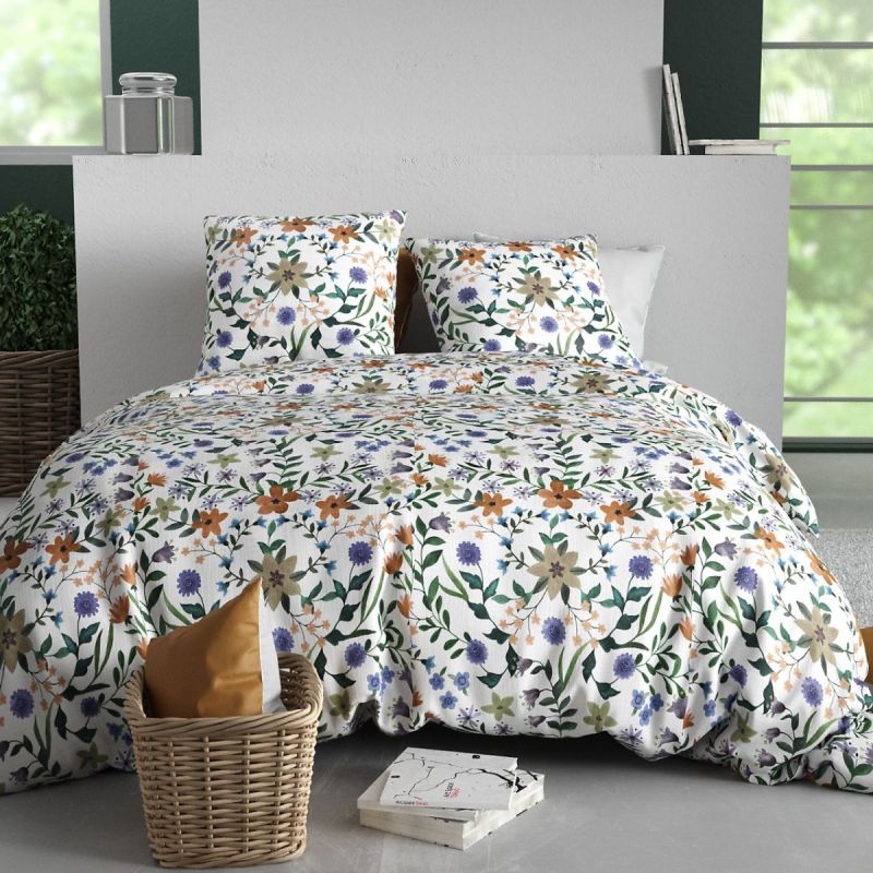 Parure housse de couette 260x240cm + 2 taies motif fleuri multicolore 100% coton - WASILA