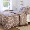 Parure housse de couette 240x220cm + 2 taies motif fleuri marron 100% gaze de coton - ADIGE