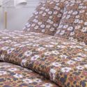 Parure housse de couette 260x240cm + 2 taies motif fleuri marron 100% gaze de coton - ADIGE