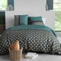 Parure housse de couette 240x220cm + 2 taies motif art-déco vert 100% coton - SALMAN