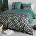Parure housse de couette 240x220cm + 2 taies motif art-déco vert 100% coton - SALMAN