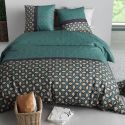 Parure housse de couette 240x220cm + 2 taies motif art-déco vert 100% coton - SALMAN