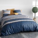 Parure housse de couette 260x240cm + 2 taies motif graphique bleu 100% coton - ZOELIA