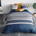 Parure housse de couette 260x240cm + 2 taies motif graphique bleu 100% coton - ZOELIA