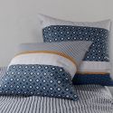 Parure housse de couette 260x240cm + 2 taies motif graphique bleu 100% coton - ZOELIA