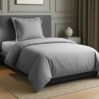 Parure housse de couette 140x200cm + 1 taies 100% coton gris silver - VITALIA