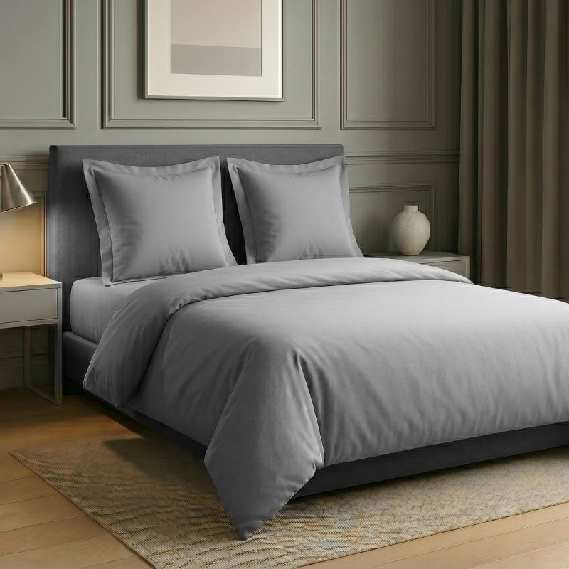 Parure housse de couette 240x220cm + 2 taies 100% coton gris silver - VITALIA