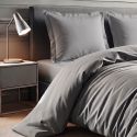 Parure housse de couette 240x220cm + 2 taies 100% coton gris silver - VITALIA
