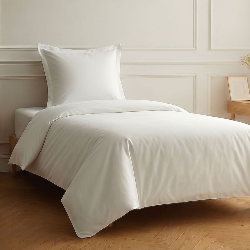 Parure housse de couette 140x200cm + 1 taies 100% coton blanc - VITALIA