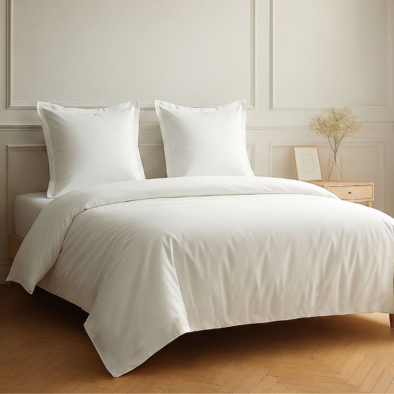 Parure housse de couette 240x220cm + 2 taies 100% coton blanc - VITALIA