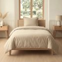 Parure housse de couette 140x200cm + 1 taies 100% coton grège - VITALIA
